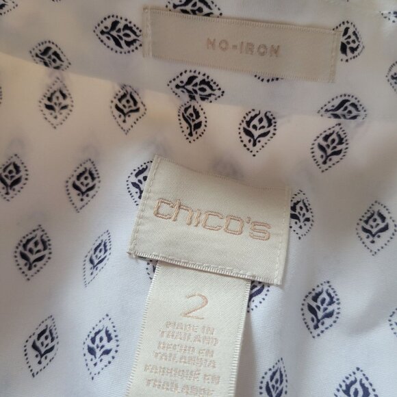 Chicos No-Iron Button-Down Shirt With Blue Paisley & Geometric Print Size 2 Larg - Picture 6 of 6